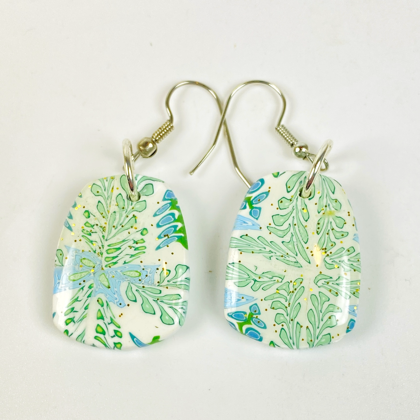 Blue Blossom Handmade Polymer Clay Pendent Earrings on white background