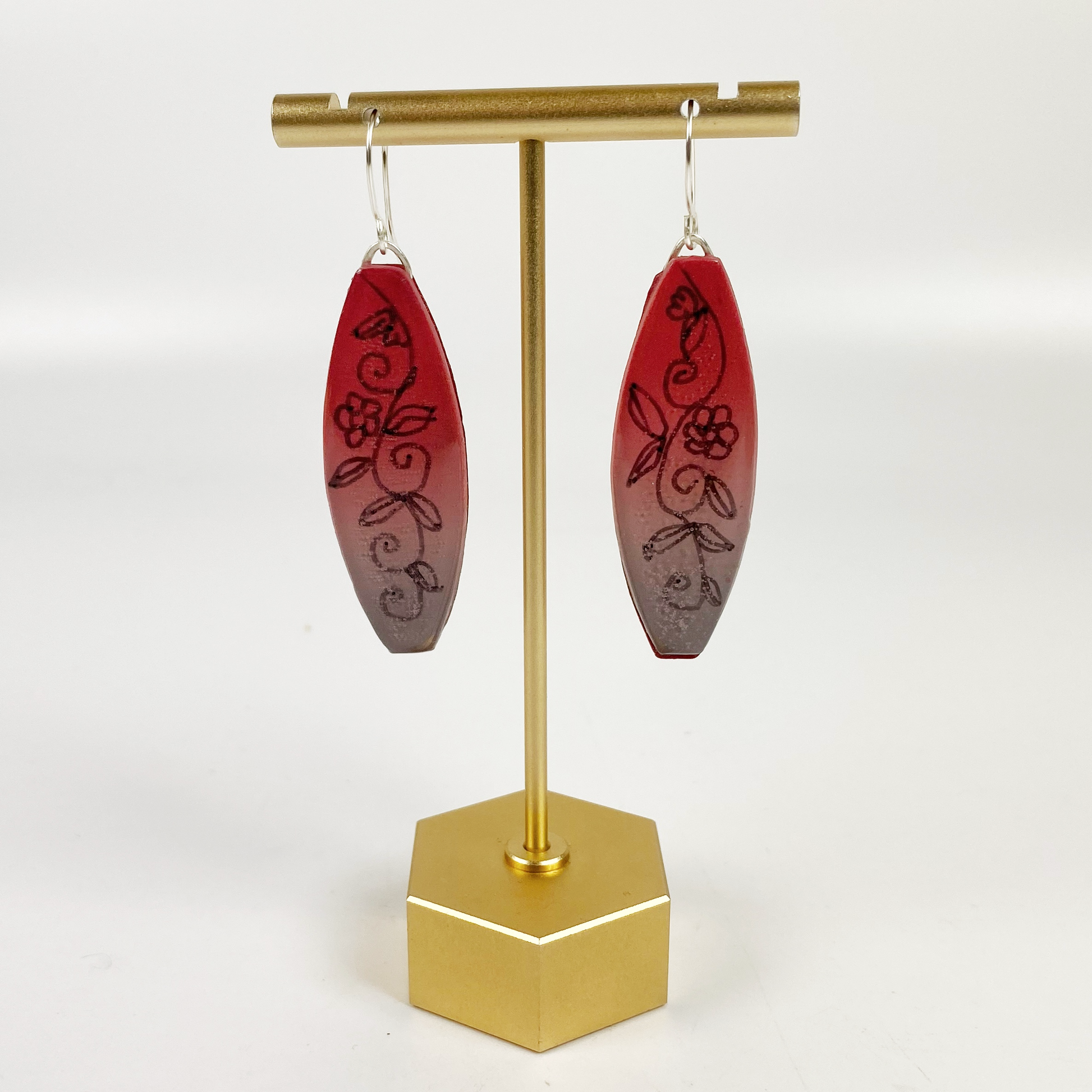 Polymer Clay Twilight Garden Handmade Dangle Earrings on a brass earring stand