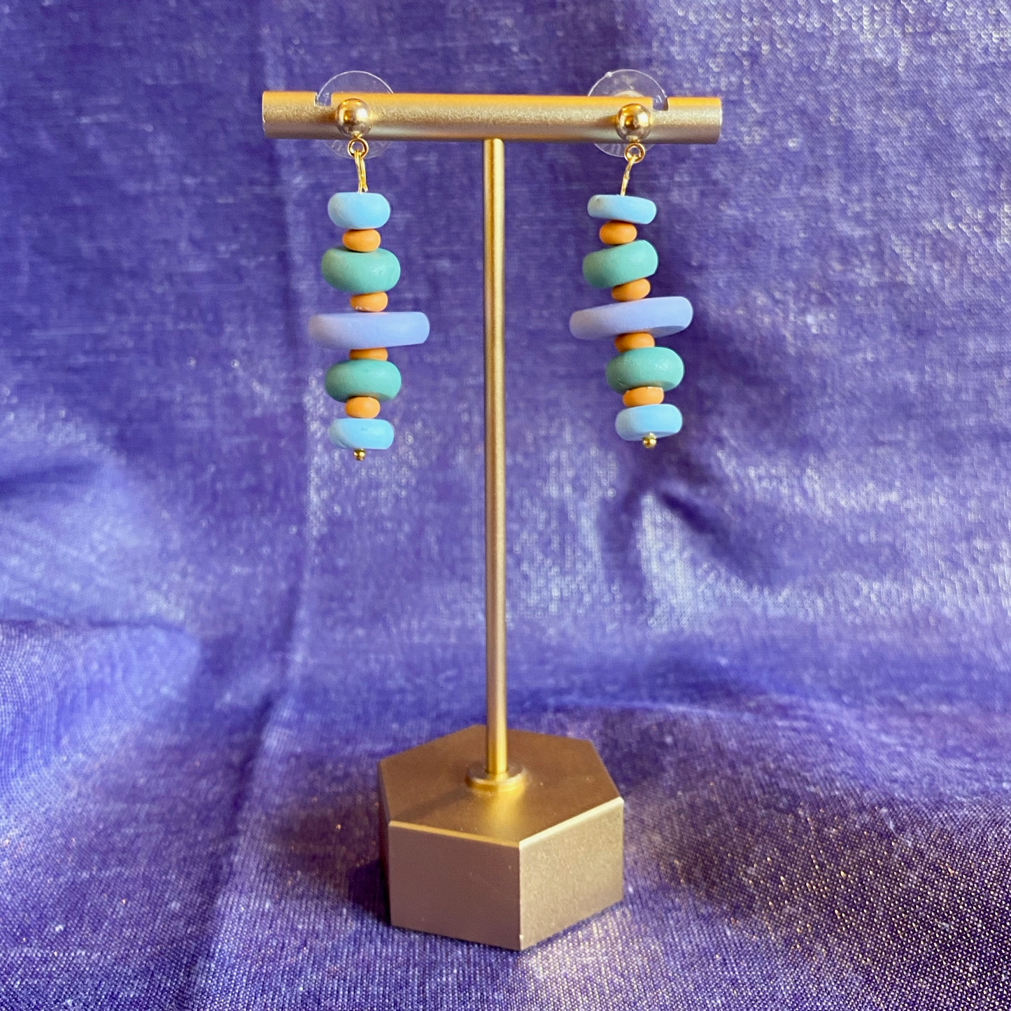 Polymer Clay Cairn Dangle Earrings Handmade on a brass earring stand