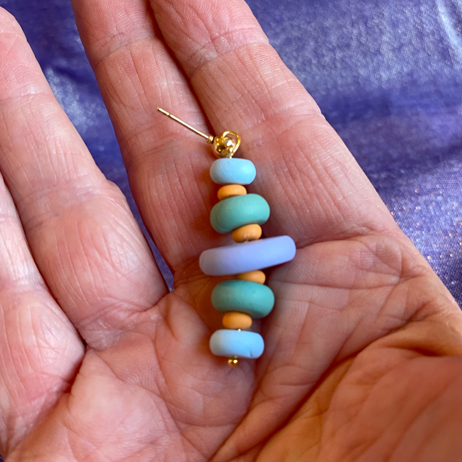Polymer Clay Cairn Dangle Earrings Handmade handheld for size reference