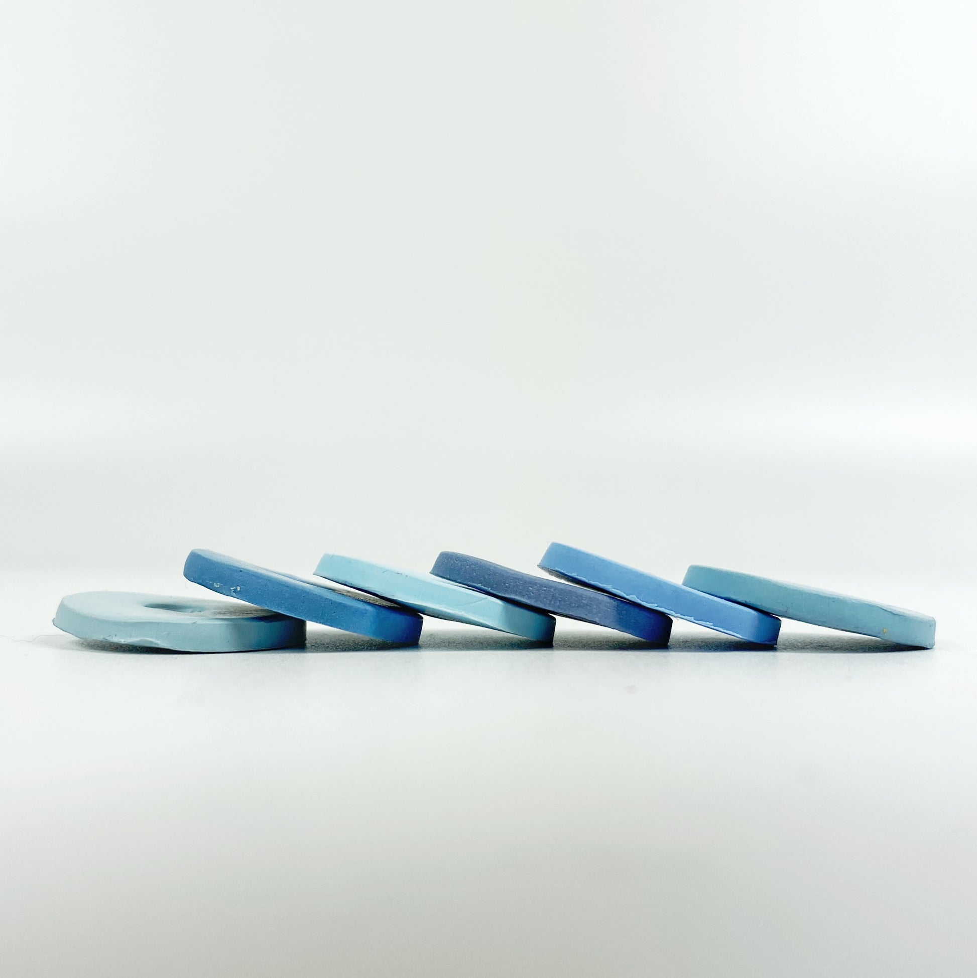 Lake Waters Palette - a sideways arrangement of clay discs in all 6 colors.  They look so gorgeous together!