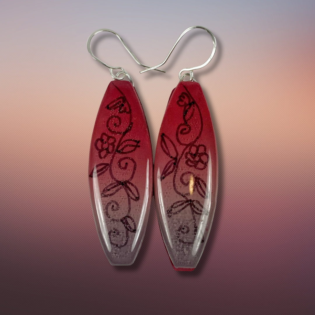 Polymer Clay Twilight Garden Handmade Dangle Earrings on a twilight background