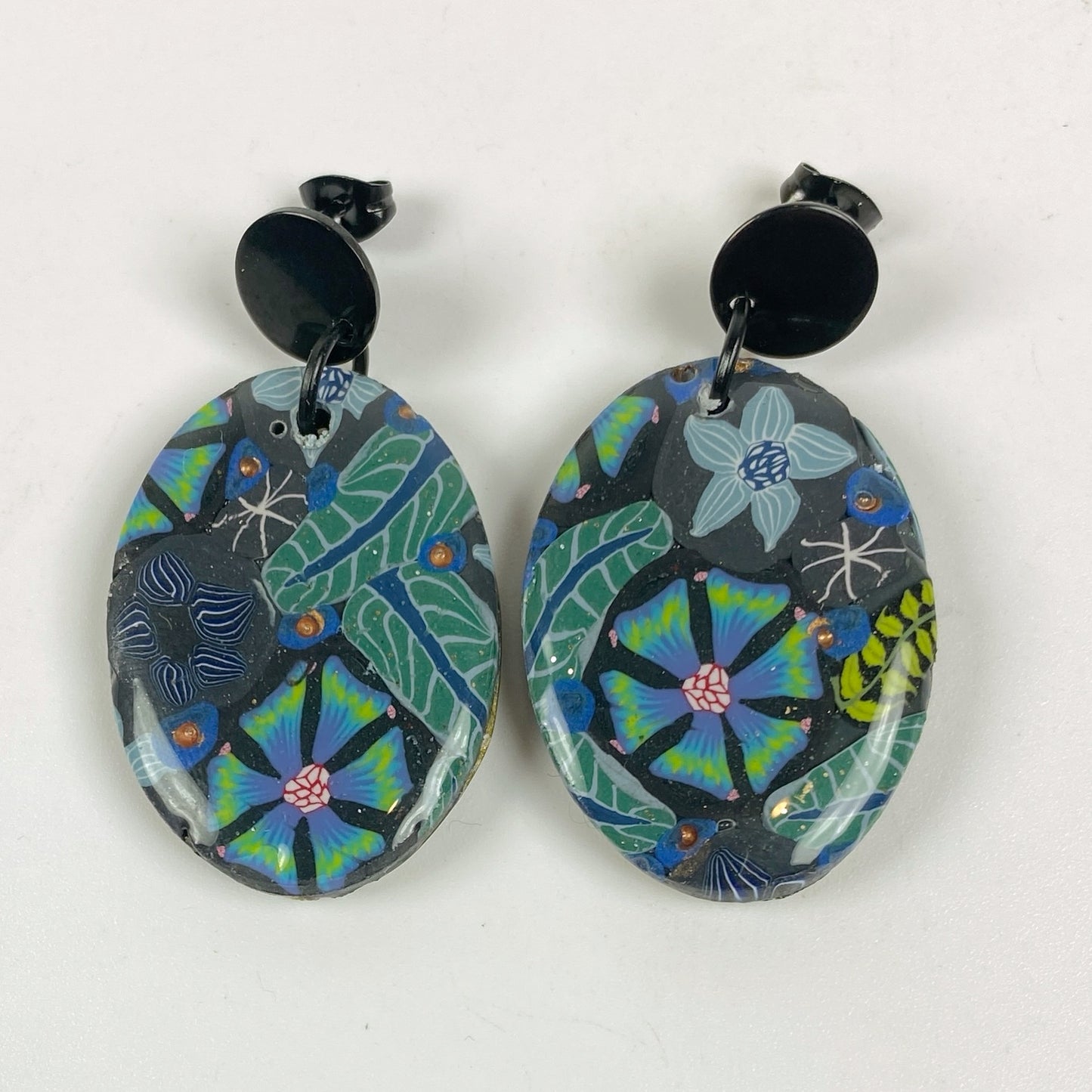 Night Blossom Handmade Polymer Clay Dangle Earrings