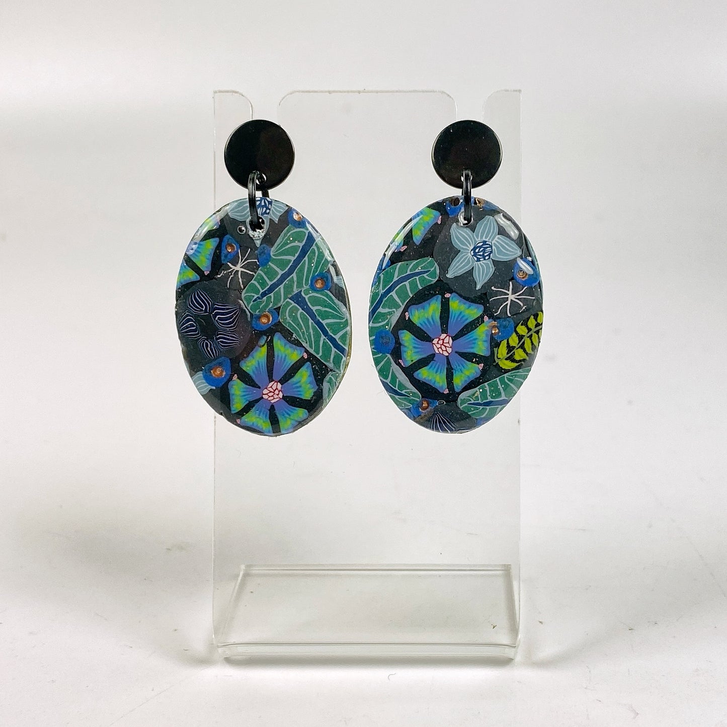 Night Blossom Handmade Polymer Clay Dangle Earrings